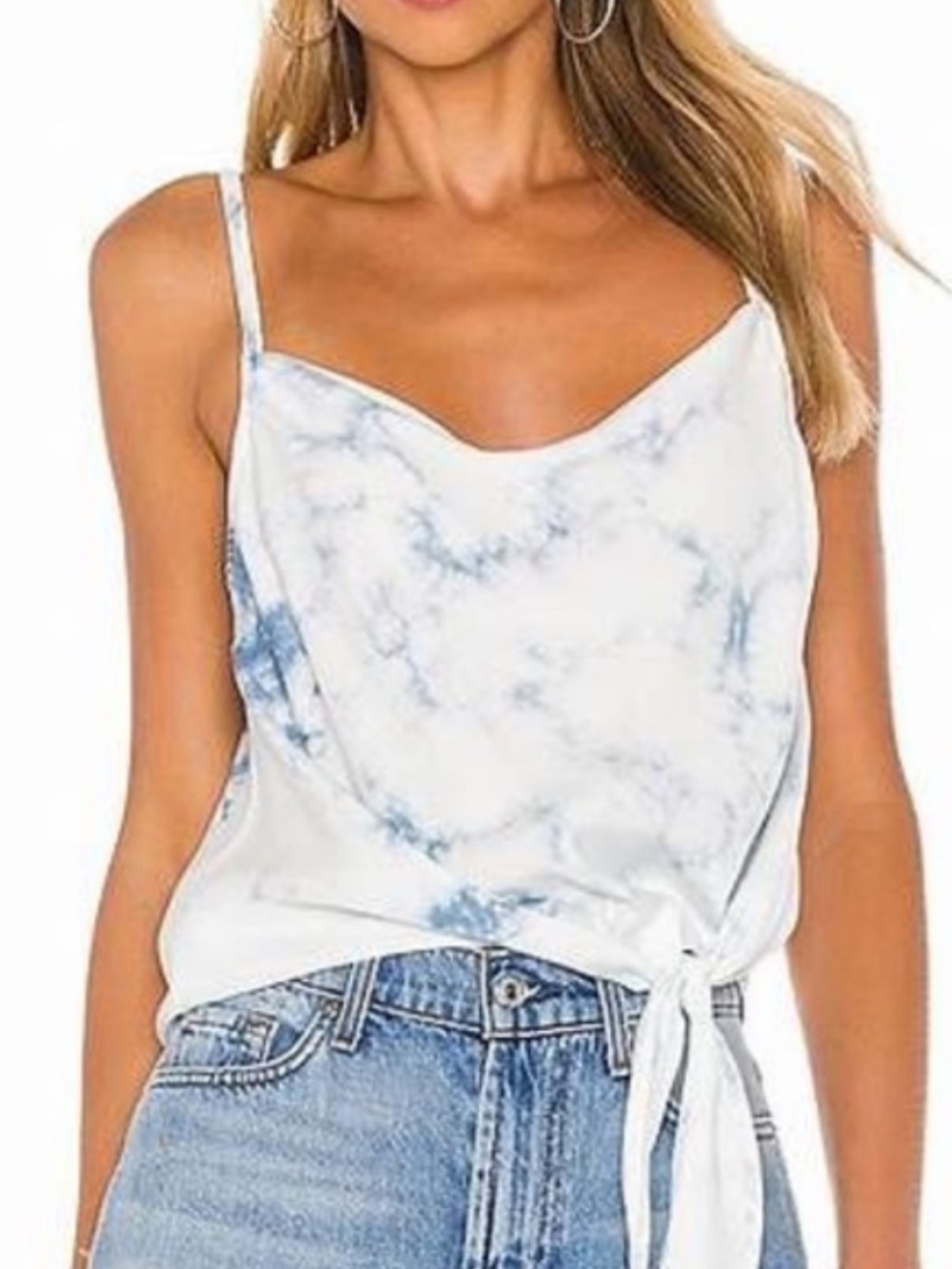 Cloth & Stone Blue and White Tie-Dye Cowl Neck Camisole